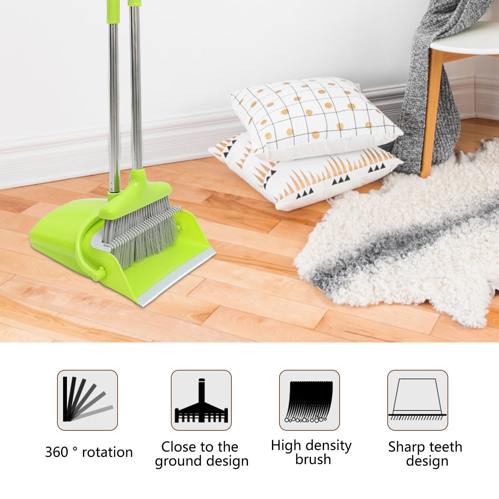 Cabilock Kit de Escoba y Recogedor y Recogedor Plástico Mango de Acero Inoxidable para Limpieza Hogar para Uso en Interiores y Almacenes