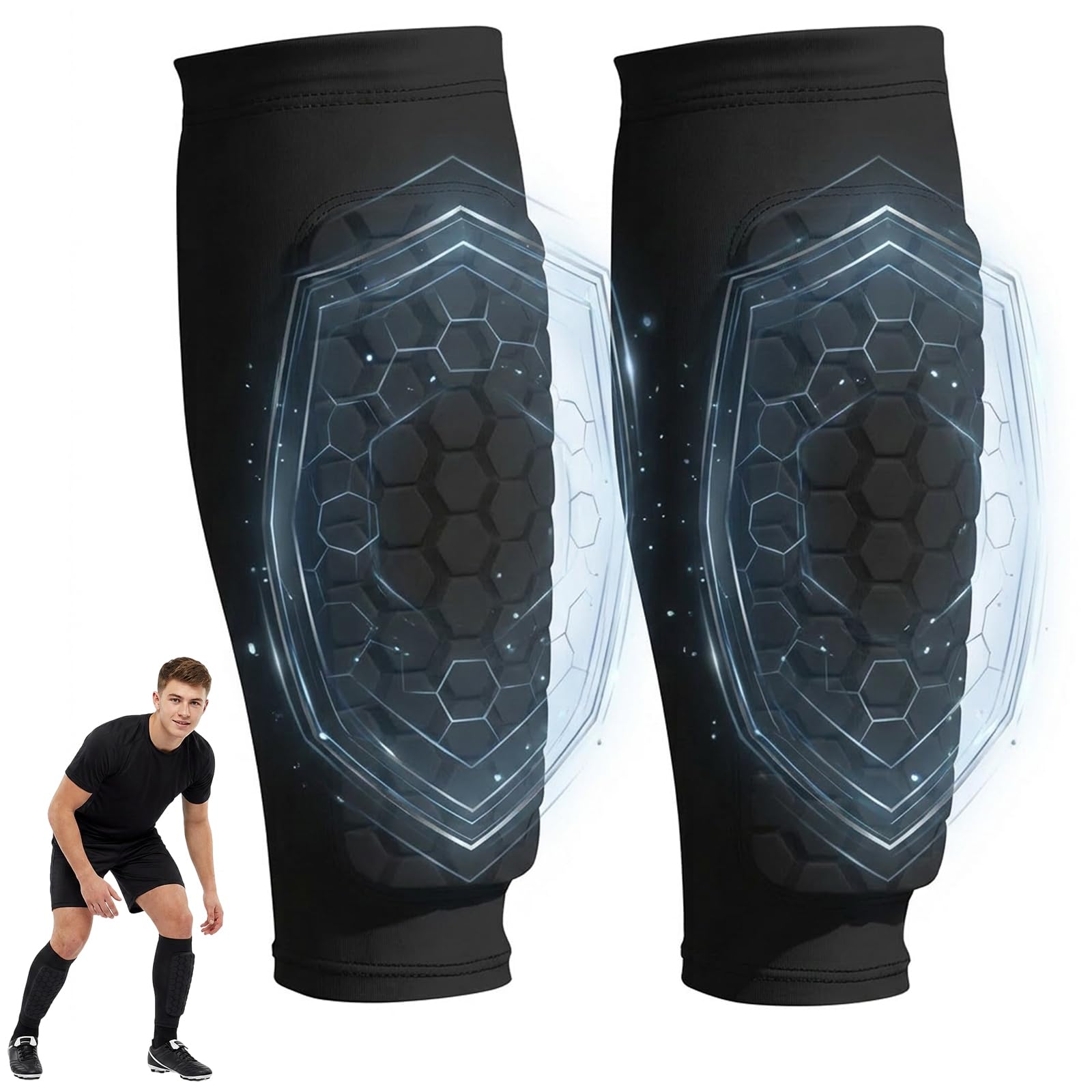 Shin Pads Boys, 1pairs Protective Football Shin Guards with Sleeves, Built in Shin Pads for Sports Activities of Black Shin Guard Sleeves