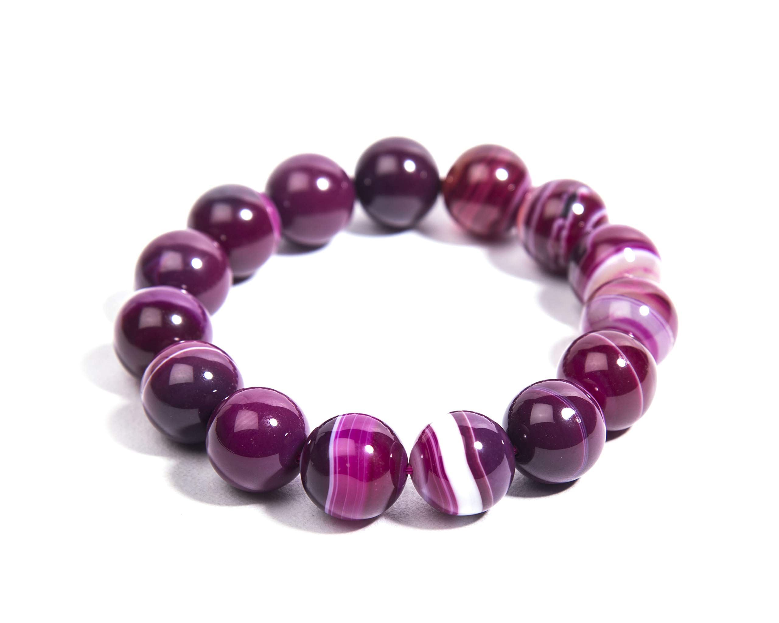 GemproGenuine Gemstone Pink Lace Agate 14 mm Healing Stretchable Bracelet for Unisex