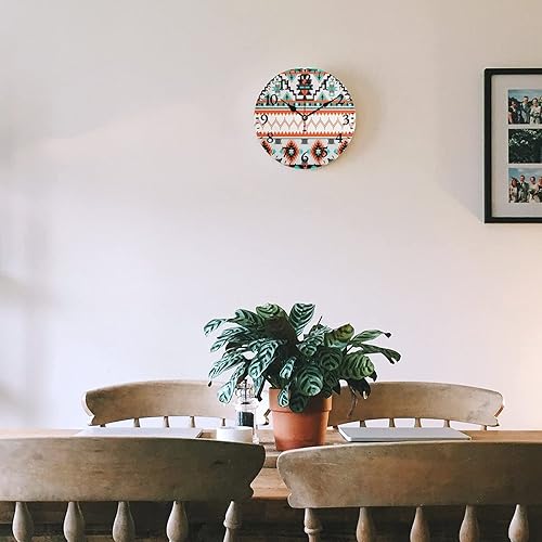 Miniatura 5 de ATEDEANEI Relojes de pared a pilas para decoración pequeña, estilo bohemio, tribal, étnico, azteca, geométrico (10 pulgadas)