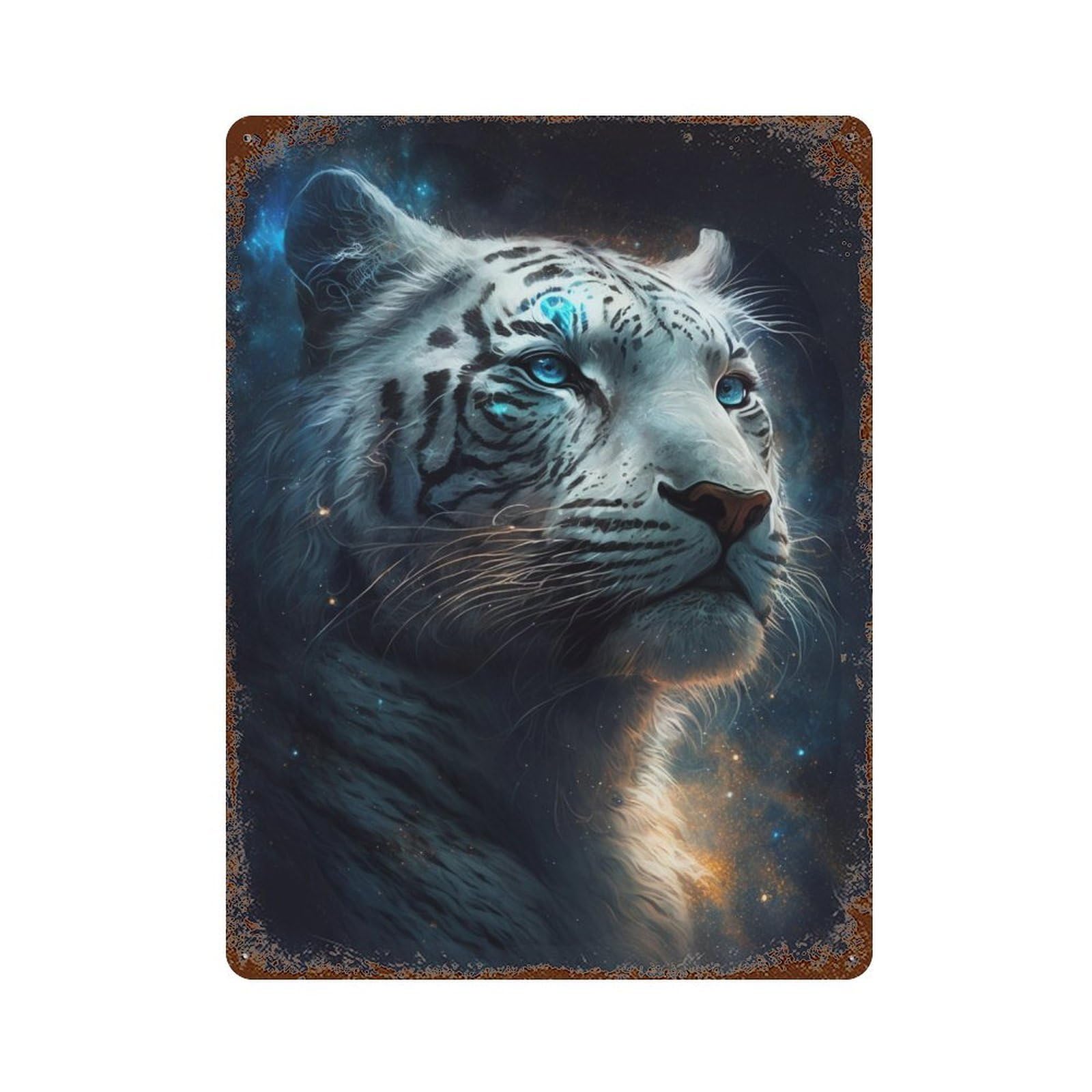 Rust Effect Galactic Tiger Portrait -2 Rusty Metal Tin Sign 15.7"x11.8", Industrial Home Decor for Living Room, Hallway And Home Decor