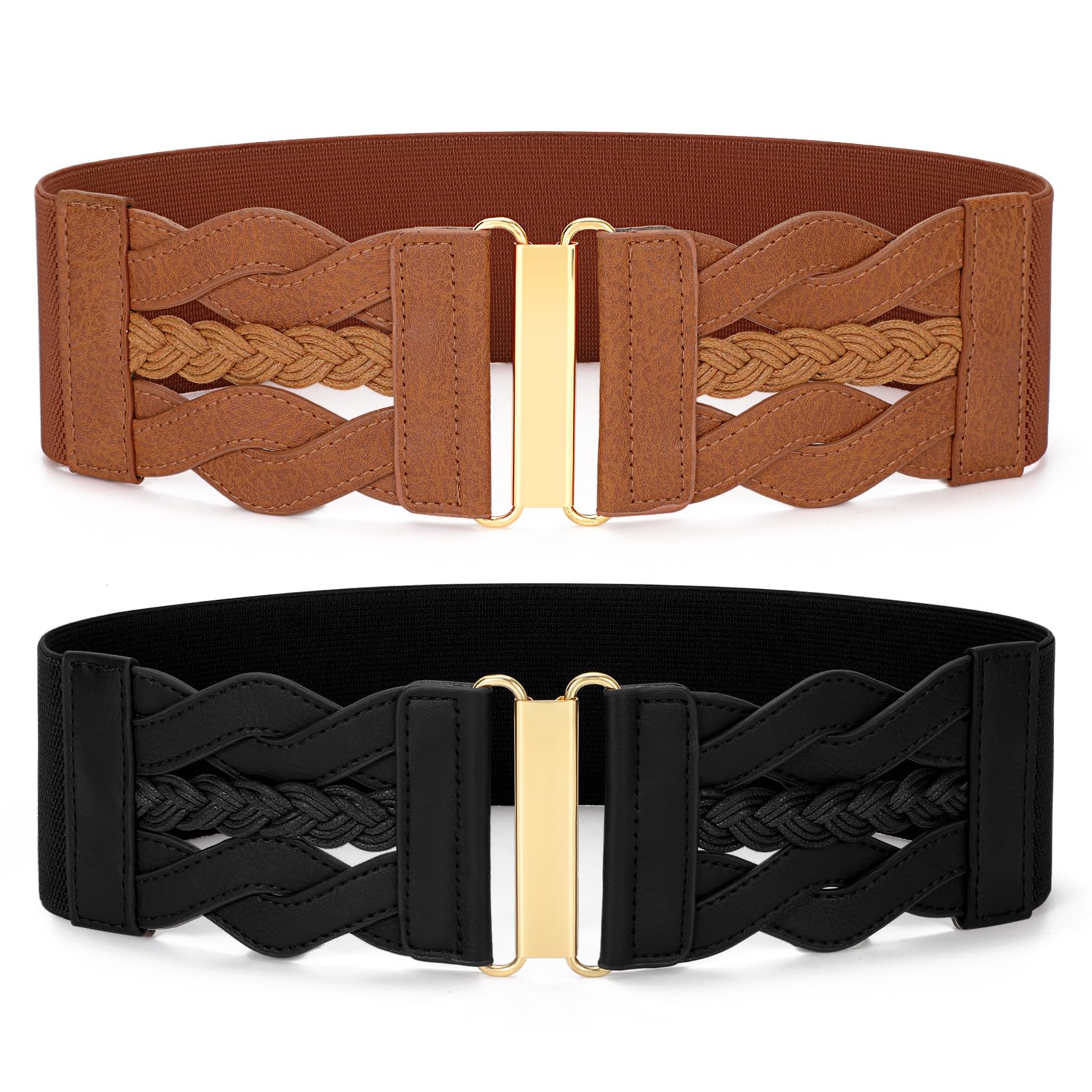 SANSTHS Vintage Stretchy Belt for Women, Womens Wide Elastic Belts for Dresses Coats, Fashion Womens Belts with Gold Buckle