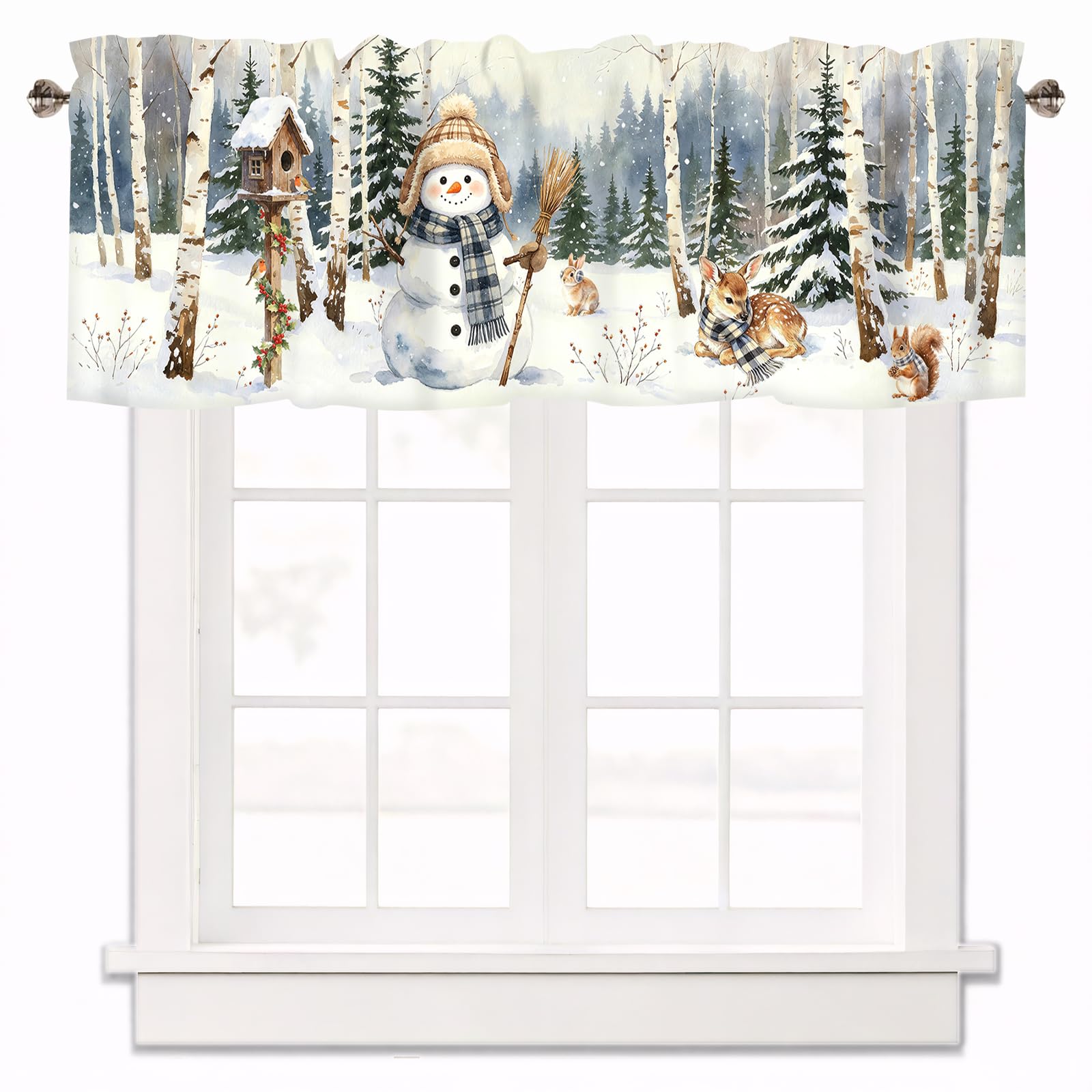 Christmas Snowman Forest Valance Curtain Rod Pocket 1 Panel, 42x12 Inch