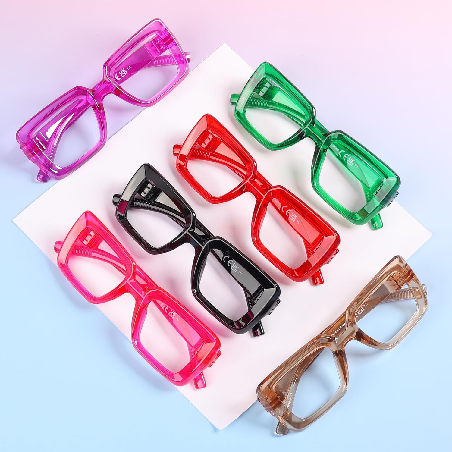 GUD Square Reading Glasses with Screwless Spring Hinge Metalless 6 Pack Women Oversized Thick Frame Readers - Image 2