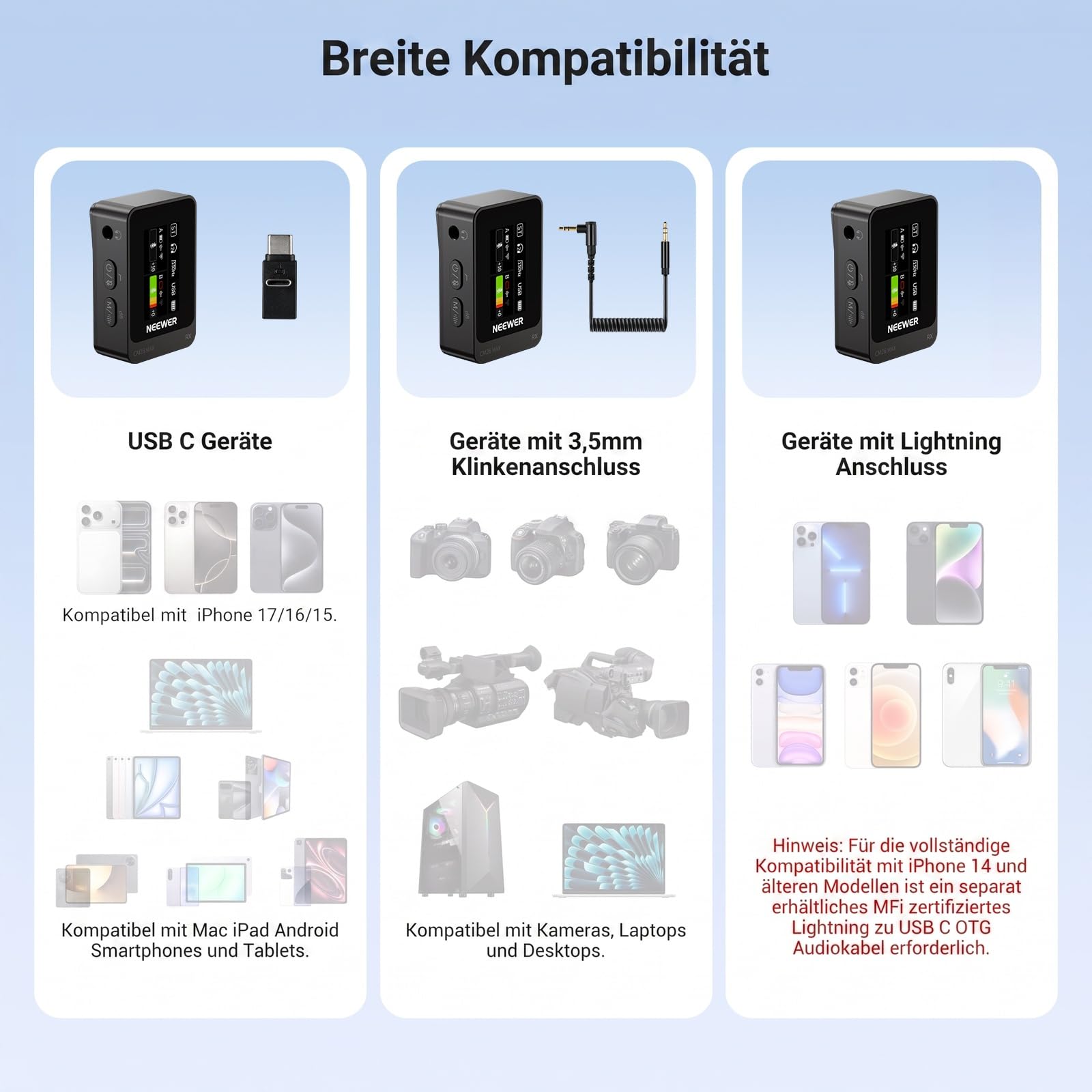 NEEWER CM26 MAX AI kabelloses Lavalier Mikrofon kompatibel mit iPhone 17 16 15 Android Kamera PC, USB C Plug & Play, APP Steuerung, 50 Std. Gesamtakkulaufzeit, 120m Reichweite, Apple MFi Zertifiziert