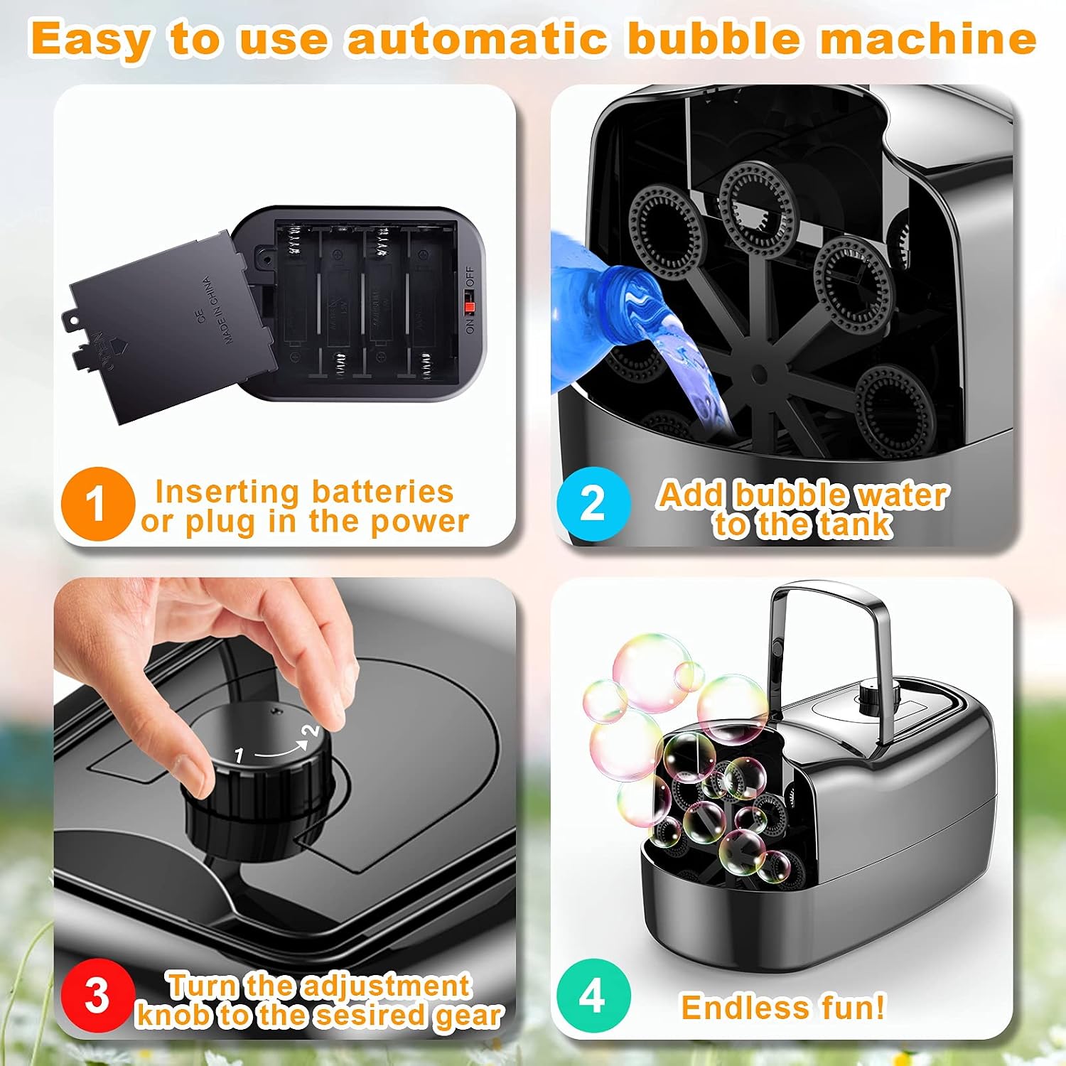 Bubble Machine Automatic Bubble Blower Portable Bubble Maker for Kids with 2 Intensity Settings, Includes USB Power Cord,Bubble Machine for Parties Birthday Indoor Outdoor