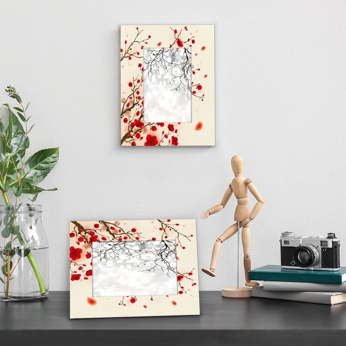 Vintage Japan Plum Blossom Oriental Paint Picture Frame 5x7 Photo Frame for Table and Wall Wooden Picture Frame Home Decoration