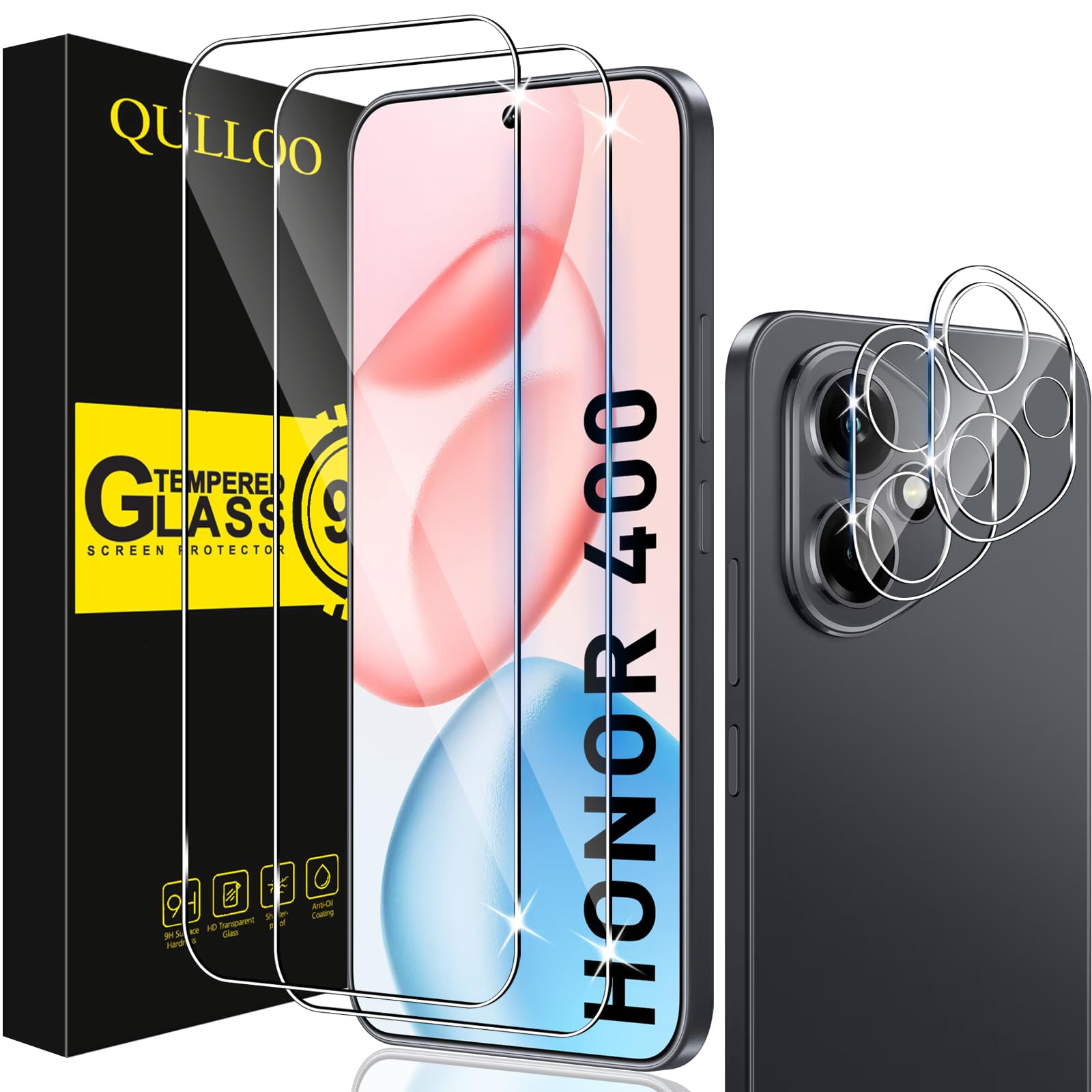 Lutree Verre Trempé Pour Honor 400, 2+2 Pièces Protection écran + Caméra Arrière Protecteur Film, 9H Dureté HD Sans Bulles Anti-Rayures Vitre Trempé Protecteurs D'écran