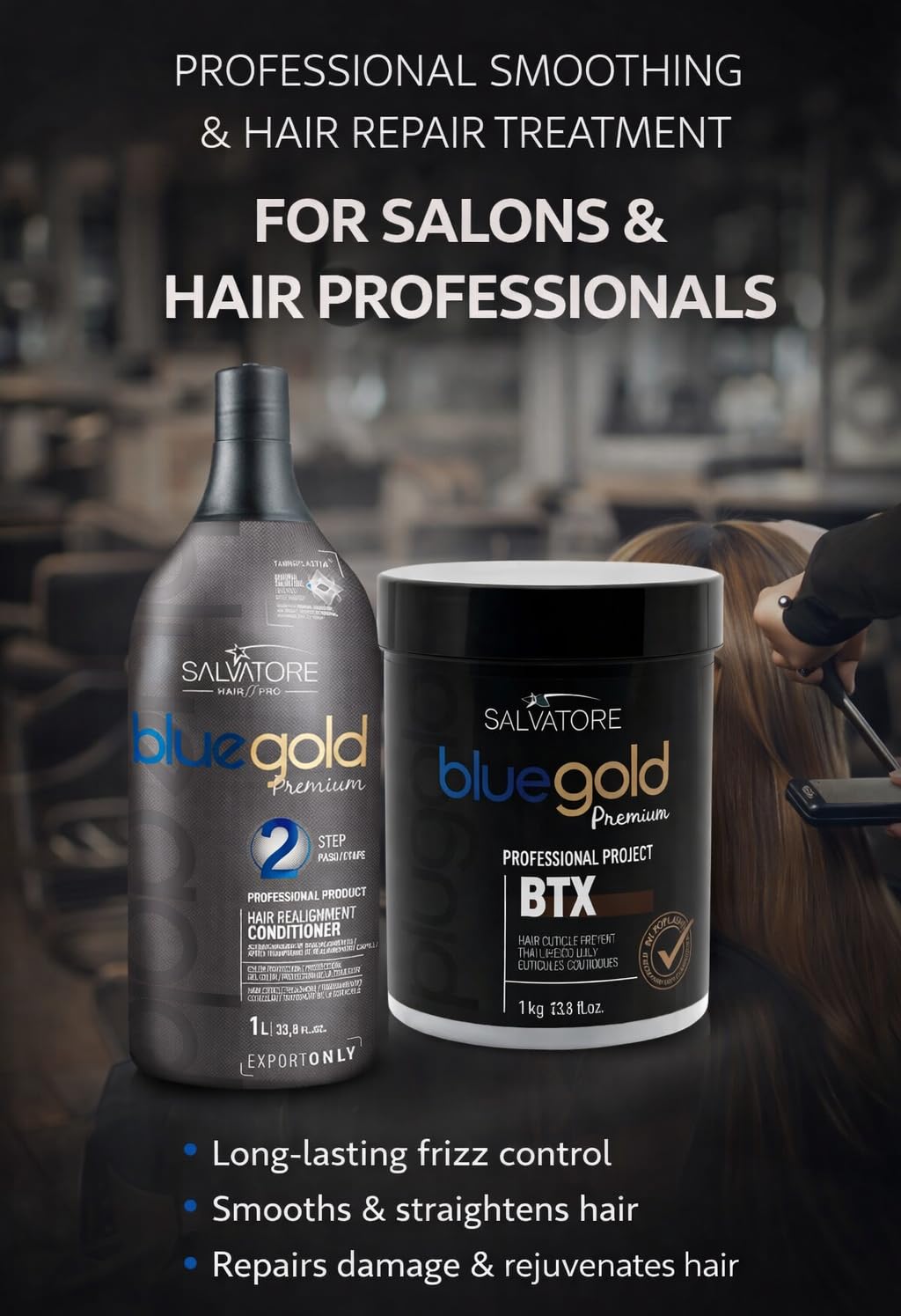 SALVATORE Blue Gold Premium – Professional Hair Realignment Keratin Treatment & BTX Haircare System