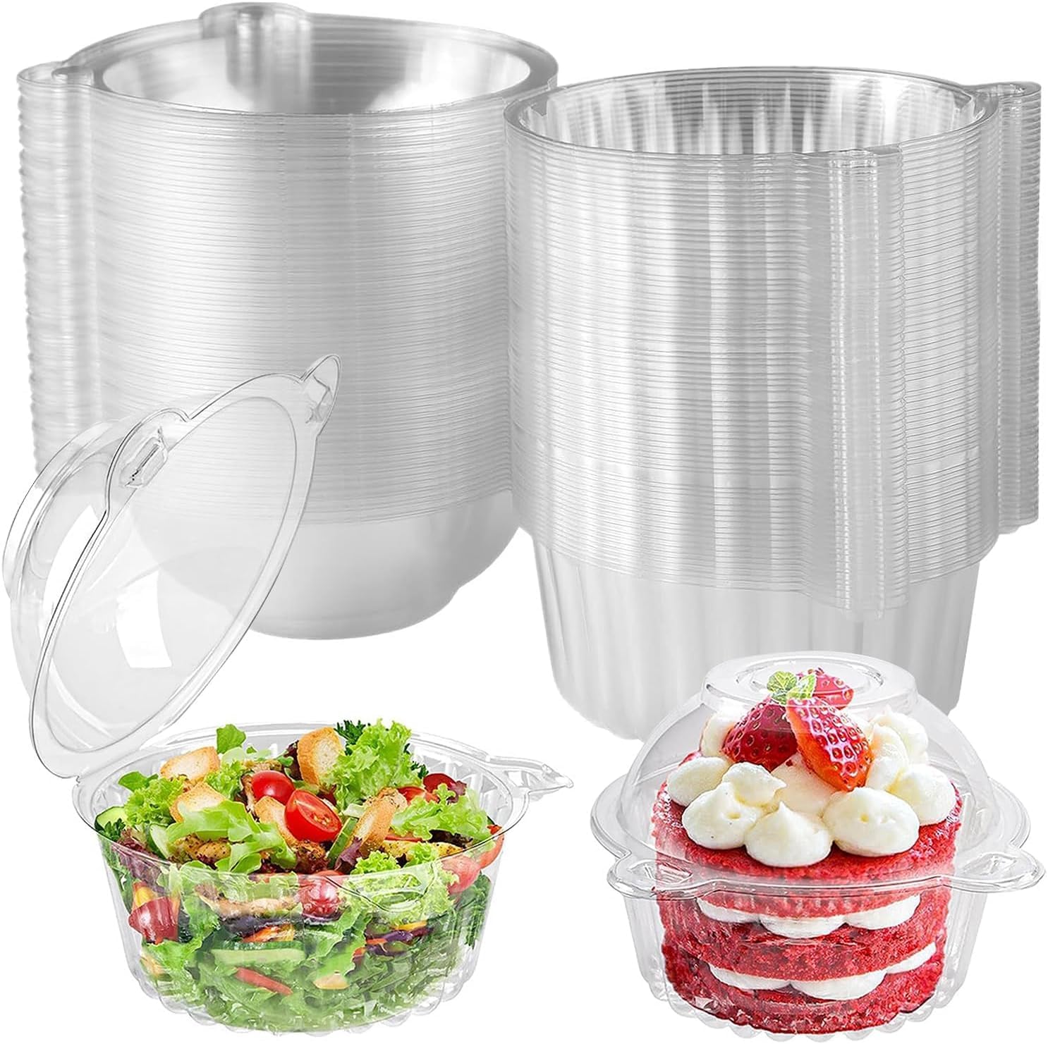 Meetoz Transparent 100 Pack Cupcake Boxes For Baking, Clear Pp Cupcake Containers Individual For Cupcakes, Large Muffin, Salad, Cheese, Suitable For Home Baking, Party, Wedding, Cake Shop