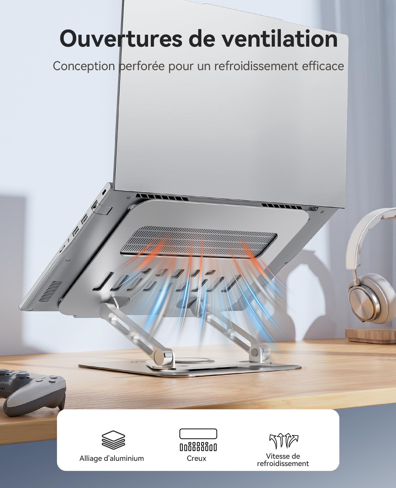 ORICO Support PC Portable Ergonomique Rotatif 360 Réglable Pliable Ventilé pour MacBook Air/Pro Dell XPS HP 10-17,3 Pouces ST12 Argent