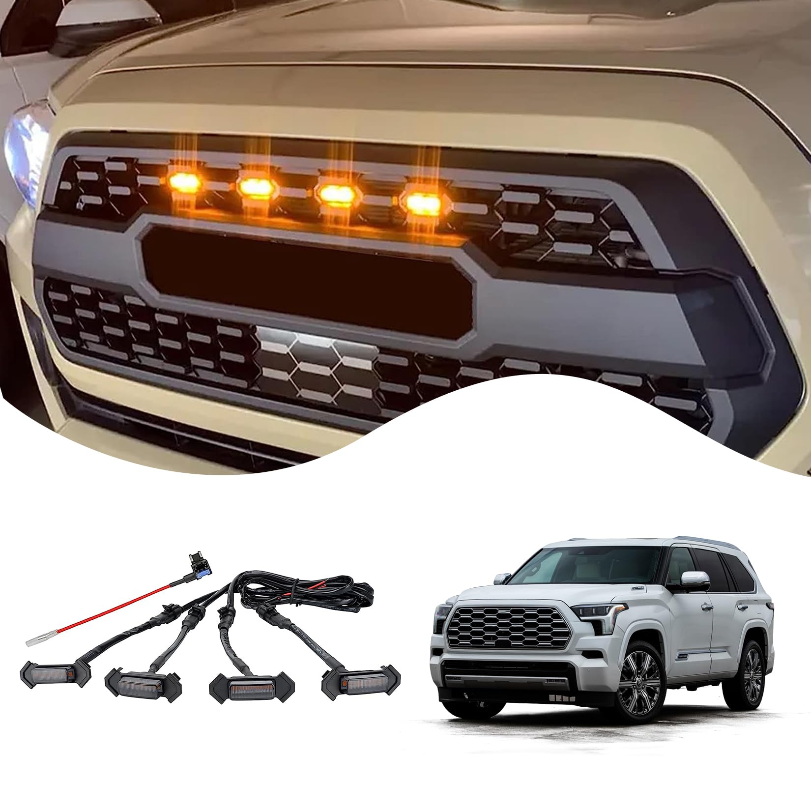 Amazon | PSLER センターグリル装飾ライト 防水 オフロード 車両改造