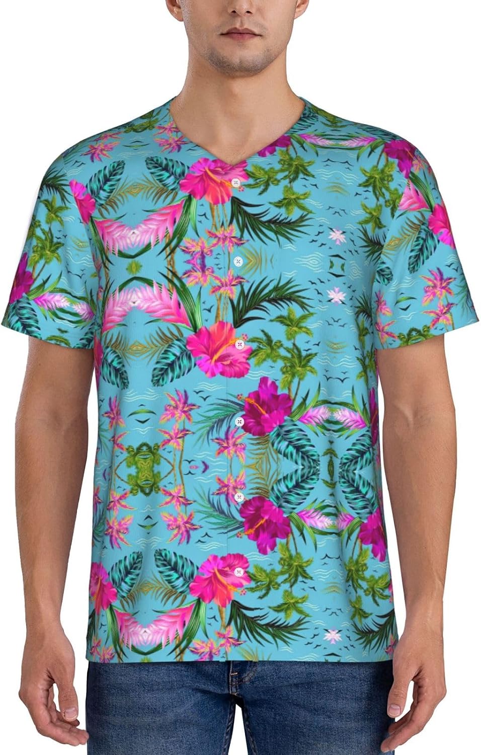 Hello Hawaii Stylish Softball Jersey,Personalized and Breathable Baseball Button Down for Men for All Seasons and Occasions