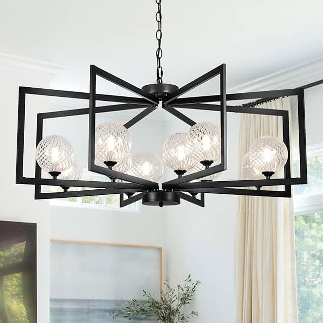 Black Chandelier for Dining Room, 12-Light 37'' Large Farmhouse Chandeli...