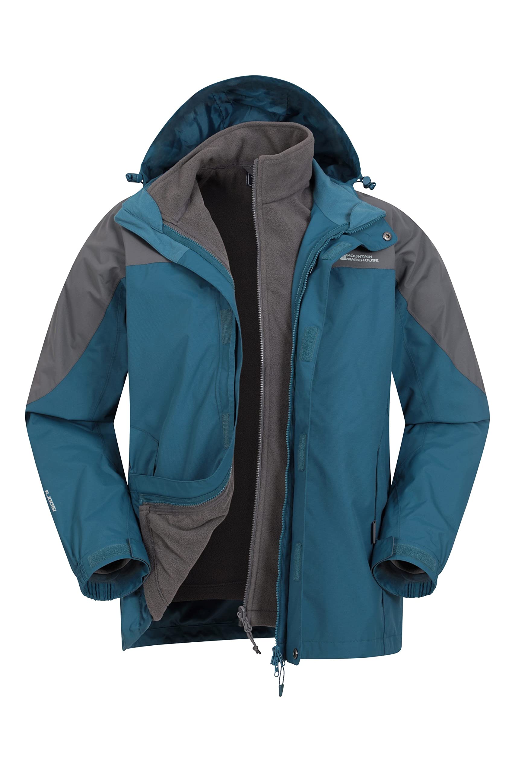 Mountain Warehouse Thunderstorm Mens 3 in 1 Jacket - Breathable Winter Mens Coat, Waterproof Rain Coat, Taped Seams, Detachable Inner Fleece Rain Jacket - for Travelling