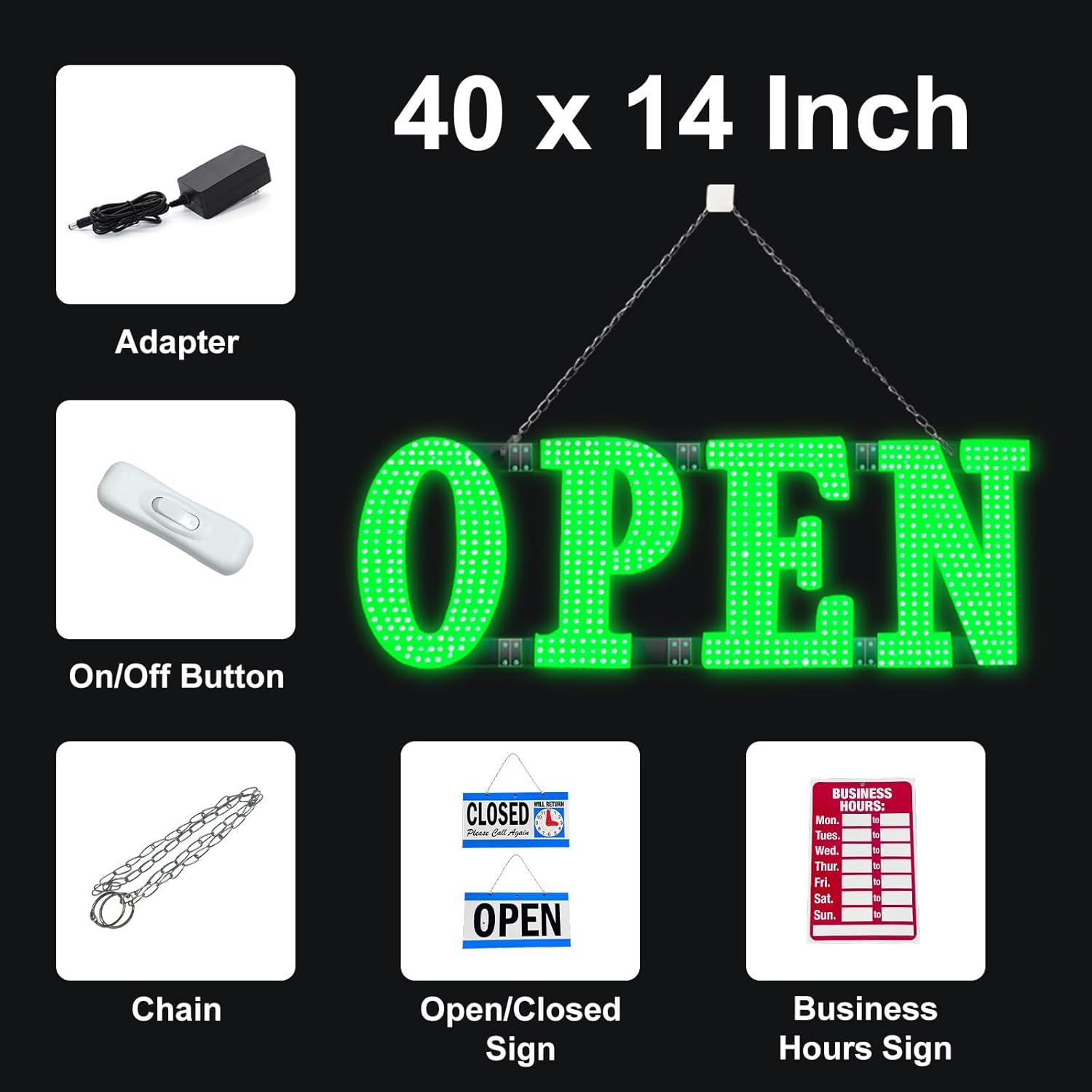 31"x11" Large LED Open Signs for Business Super Bright Unique Design Open Sign with Hanging Installation for Window Stores Bar Hotel Retail Shops Salon Restaurant Office Green - Image 6