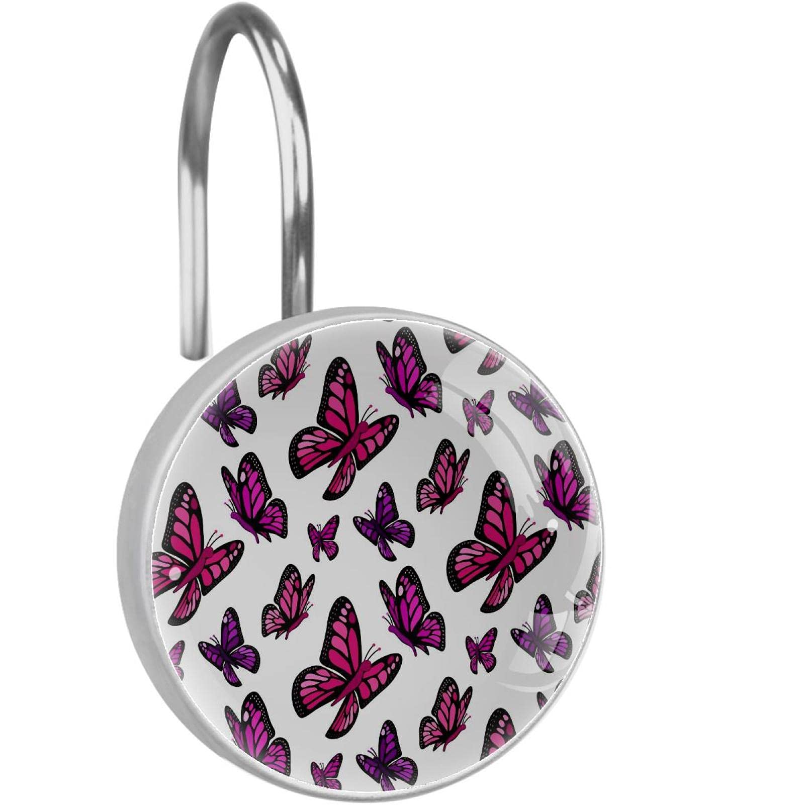 Crochets rideau de douche papillon acier inoxydable anneaux de suspension salle de bain x12