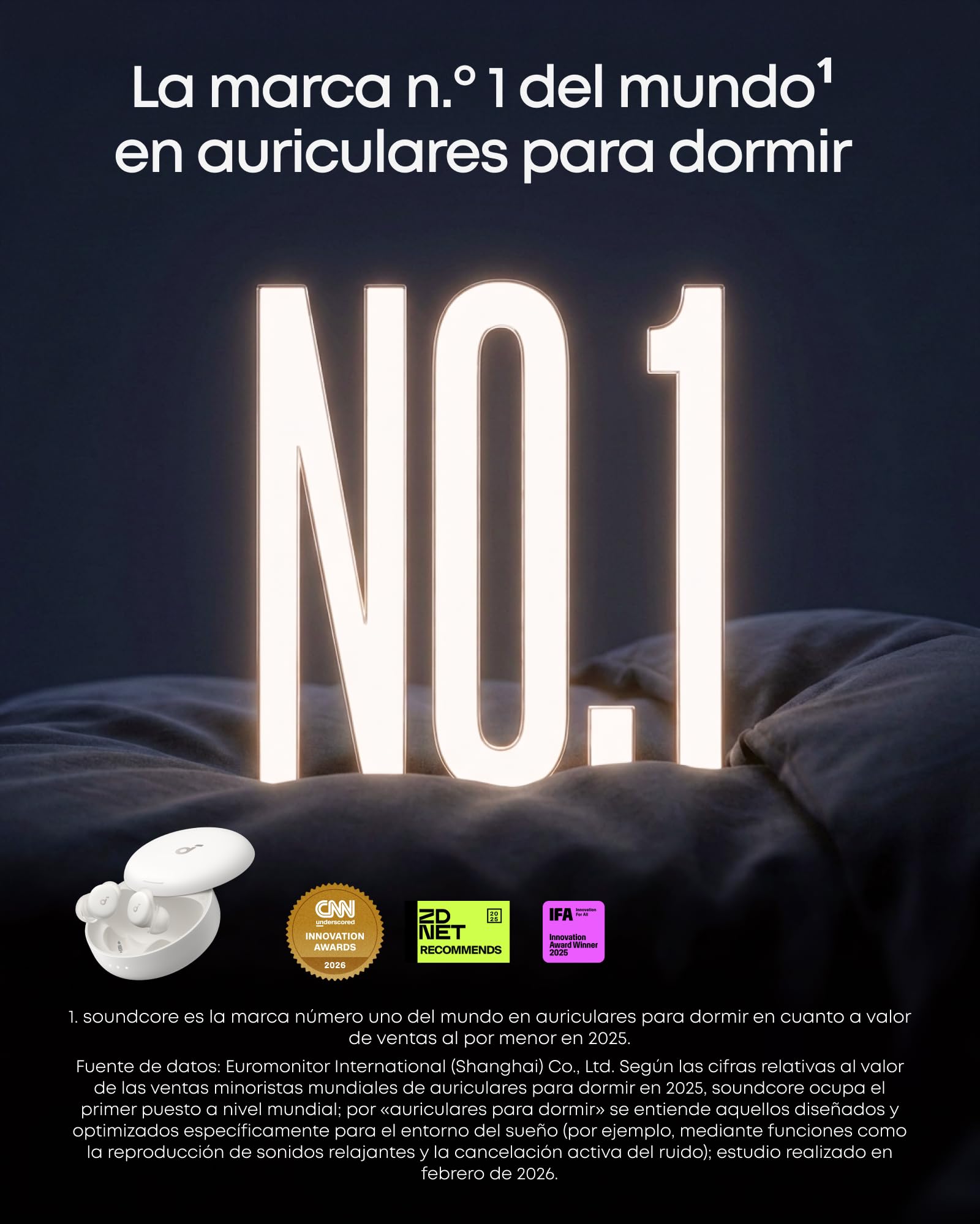 Soundcore Sleep A30 Auriculares para Dormir con cancelación de Ruido | Sistema adaptativo para bloquear ronquidos, comodidad al dormir de lado, hasta 45 h de reproducción