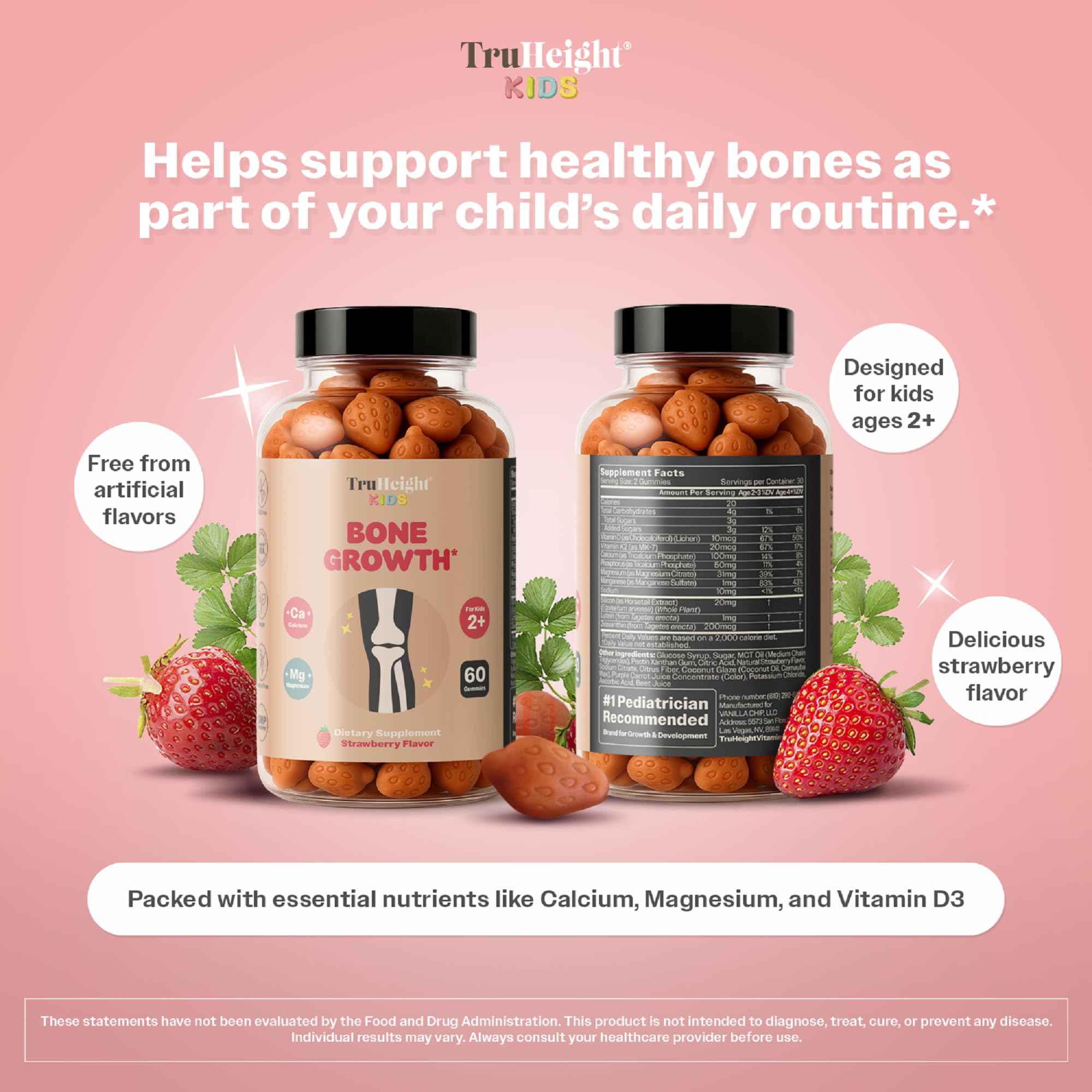 TruHeight Kids Bone Growth Gummies (Strawberry, Ages 2+) Tall Nutrition for Natural Growth for Kids & Toddlers - Vitamin D, Calcium, K, Magnesium Multivitamin, Bone Strength Vitamins, D3 K2, Taller — Amazon image 4