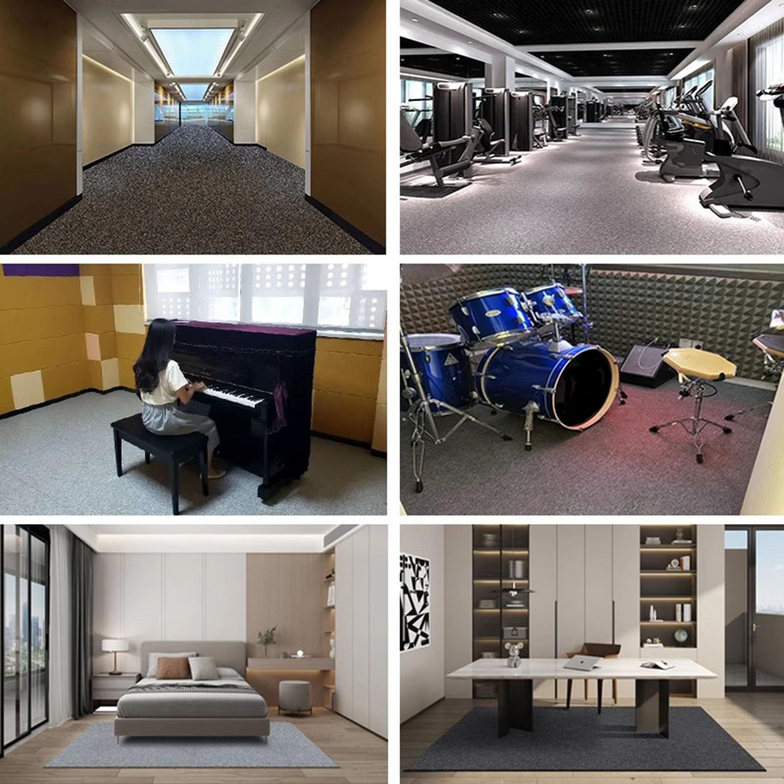 Tappetino Fonoassorbente per Interni, Antiscivolo e Protettivo per Pavimenti, Copertura Completa per Hotel, Palestre, Aree Commerciali, Studio di Registrazione, Pianoforti e Batterie