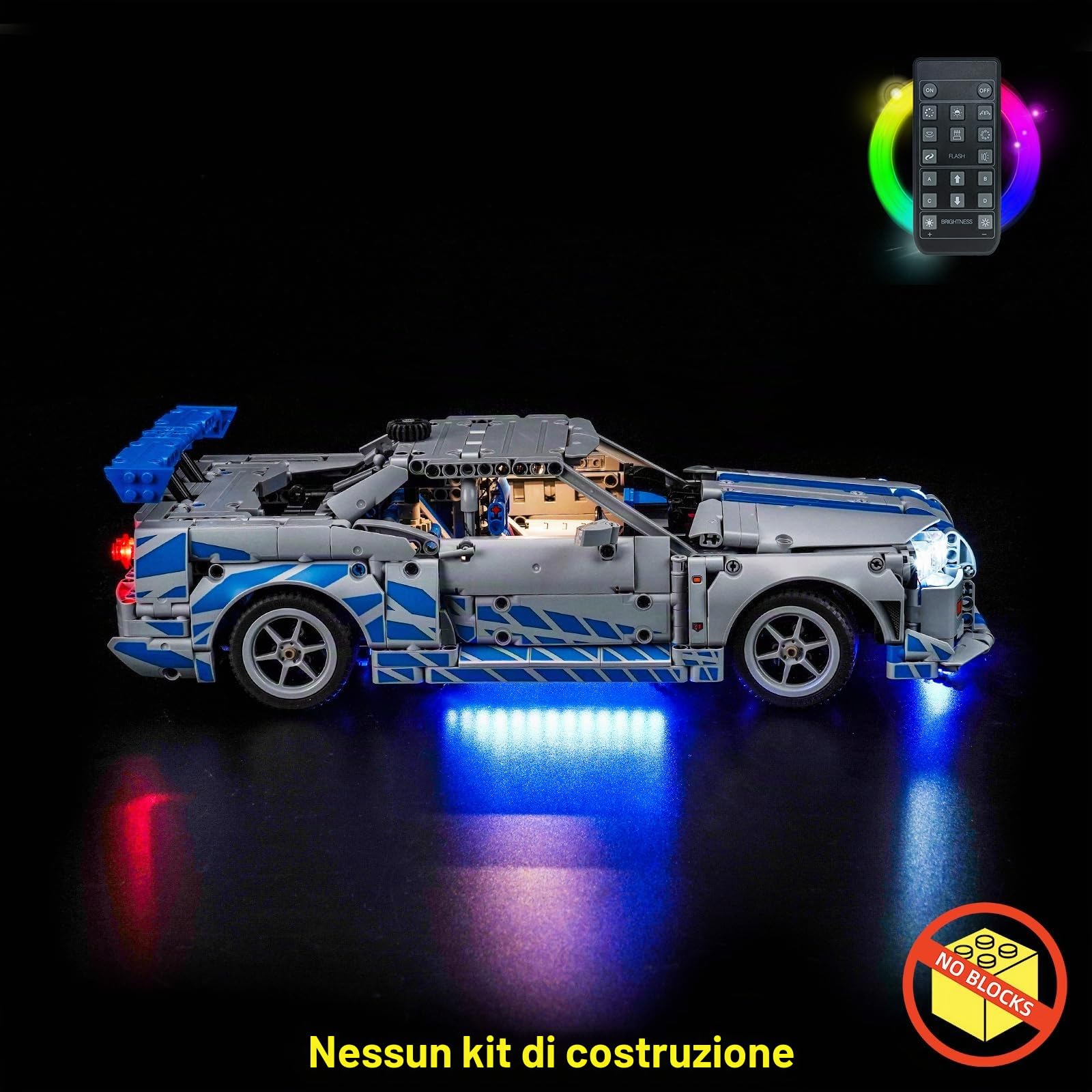 Kit di illuminazione telecomando compatibile con Lego 42210 2 Fast 2 Furious Nissan Skyline GT-R (R34) Car (non modello), kit di illuminazione LED compatibile con Lego 2 Fast 2 Furious Nissan Skyline