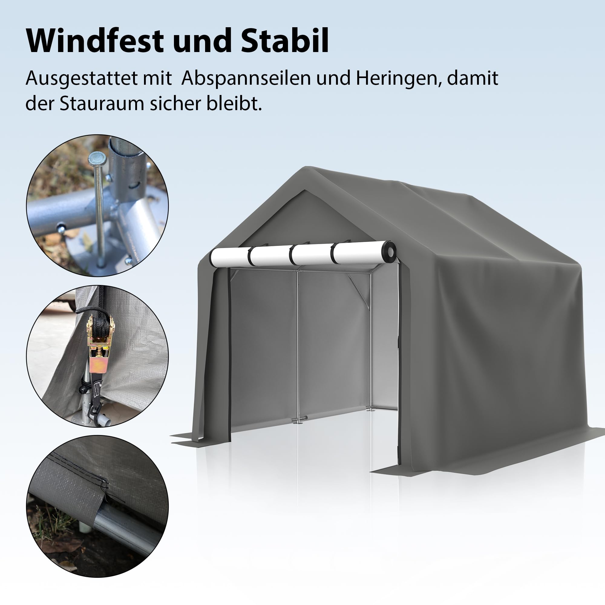 Thanaddo Fahrradgarage Zeltgarage Lagerzelt für 3-6 Fahrräder, Winterfest Geräteschuppen Carport mit UV-Schutz PE-Dach, Fahrradschuppen Motorrad Garage 244x240x220cm, Dunkelgrau