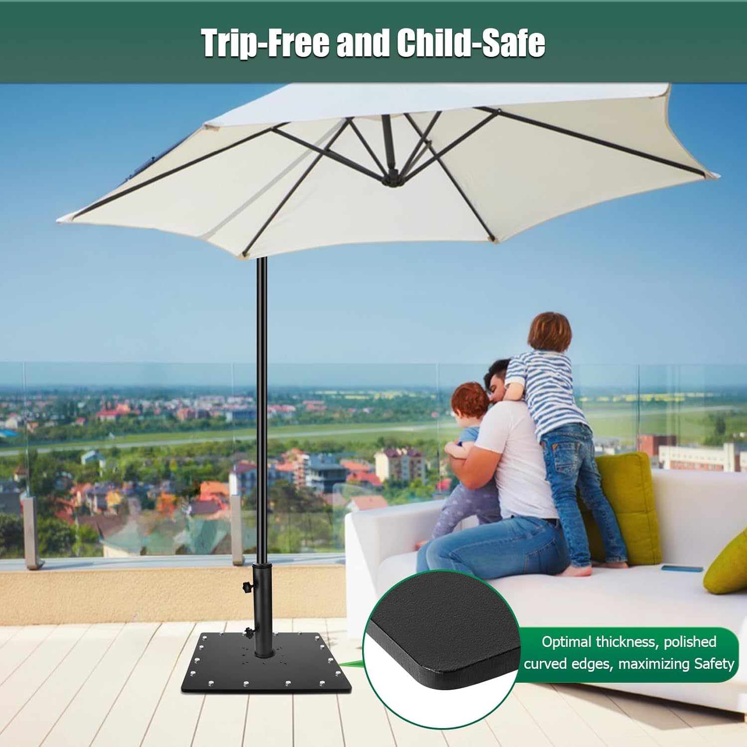 SLIIMU 28 lbs Bolt Down Offset Patio Cantilever Umbrella Base, Universal Space Saving Outdoor Square Steel Plate Weight Umbrella Stand, Heavy Duty Metal Deck Umbrella Mount,15.79 X 15.79 X 0.39''