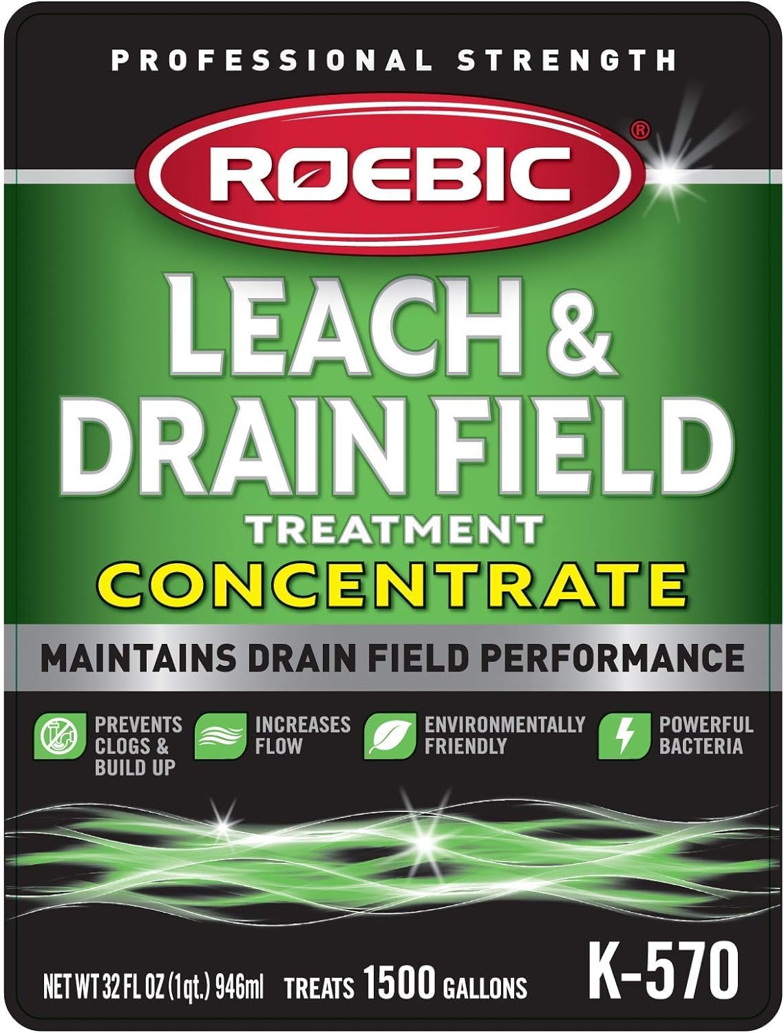 Roebic K-570 32 Fl. Ounce Biodegradable Leach and Drain Field Opener Concentrate (2-(Pack))