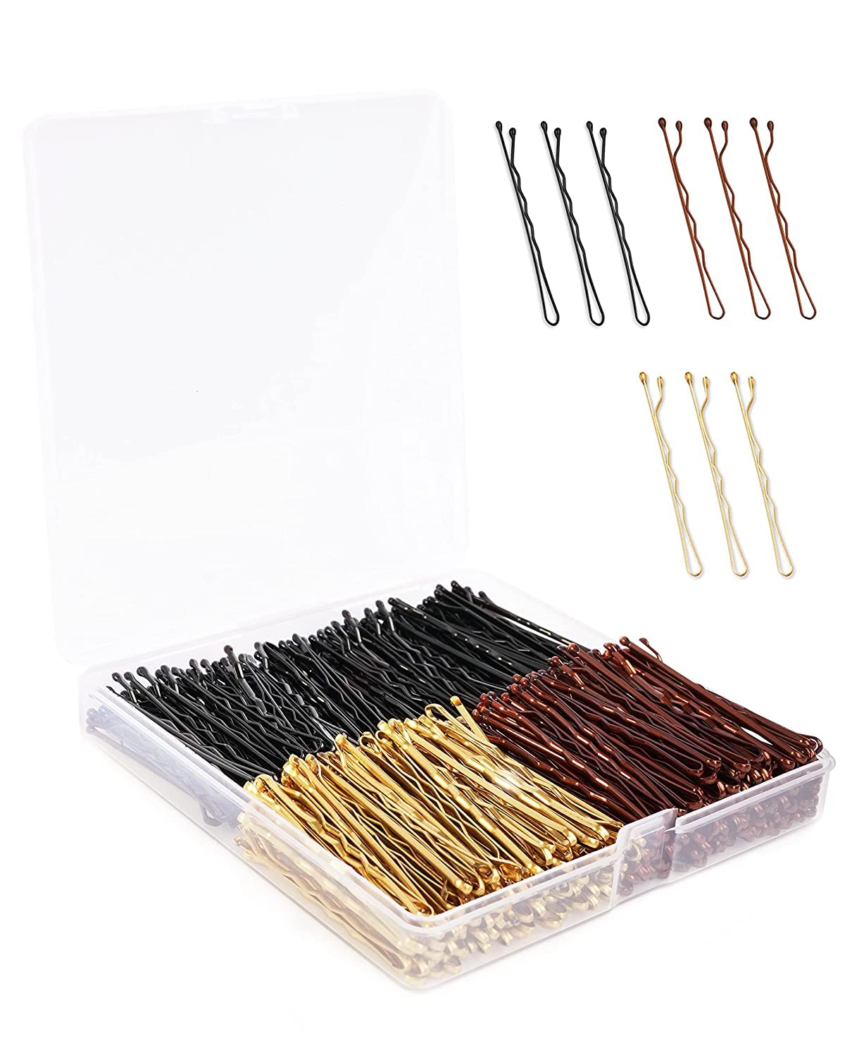 Bellure 150 Pcs Bobby Pins with Storage Box Kirby Hair Grips (5.5cm/2.2 in) Hair Pins Good for All Types of Hair Styling Needs for Girls, Women, & Hair Salons (black blonde brown)