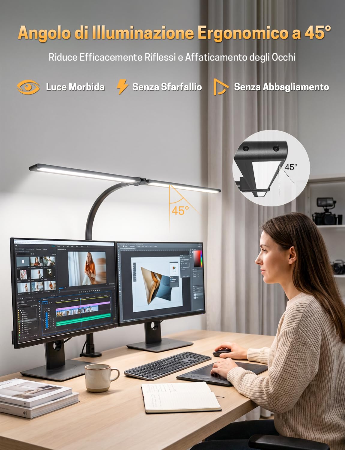 Lampada da Scrivania RGB 22W 1800LM Dimmerabile con Morsetto 90mm