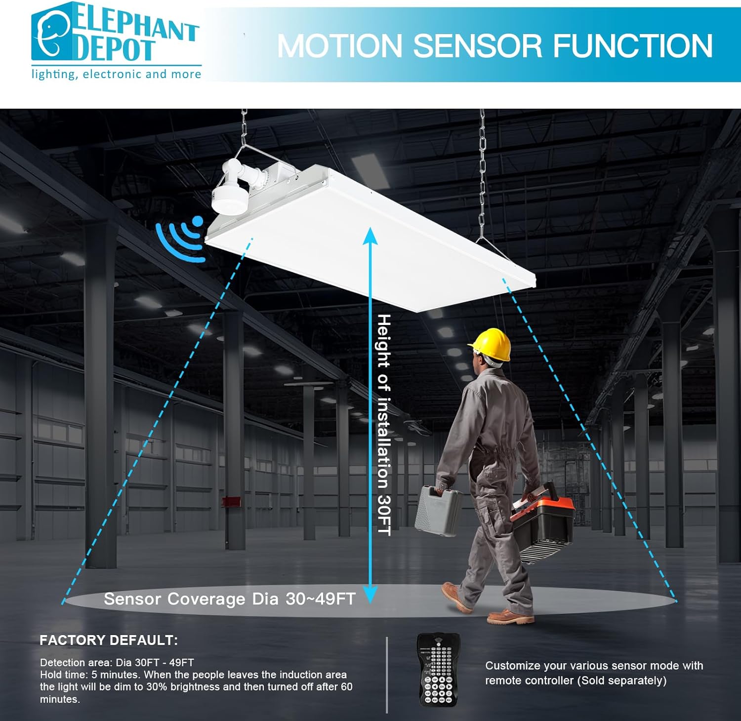 4FT 1000-Watt Equivalent LED Linear High Bay Shop Lights with Motion Sensor,300W,40500LM,135LM/W,5000K High Bay Lights,0-10V Dimmable Commercial Bay Lighting for Garage,Shop,Supermarket