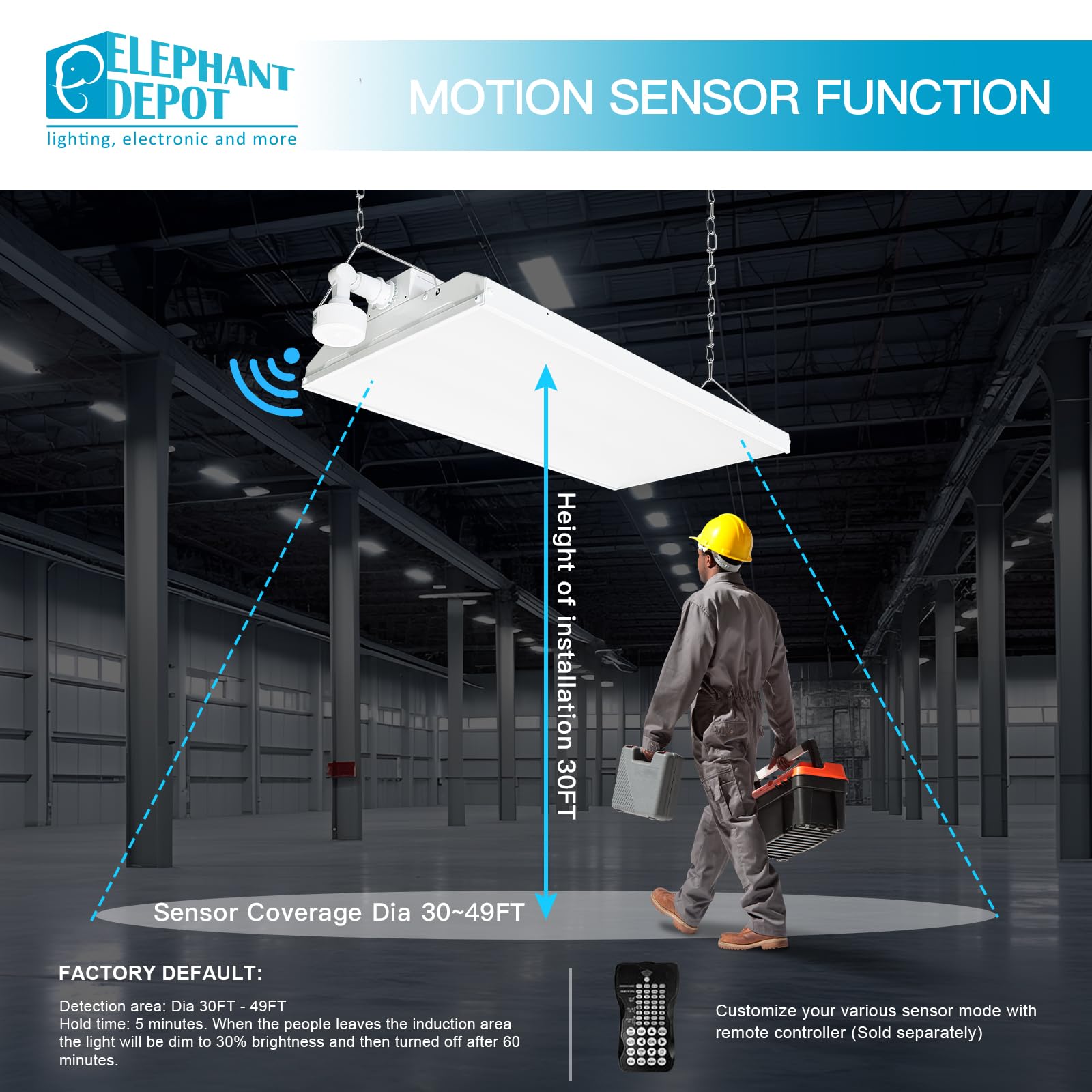 4FT 1000-Watt Equivalent LED Linear High Bay Shop Lights with Motion Sensor 300W 40500LM 135LM W 5000K High — view 7