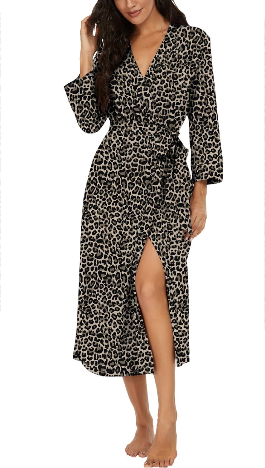 PrinStory Women Long/Short Bathrobe Knit Kimono Robes Soft Womens Dressing Gowns Casual Ladies Loungewear — view 20