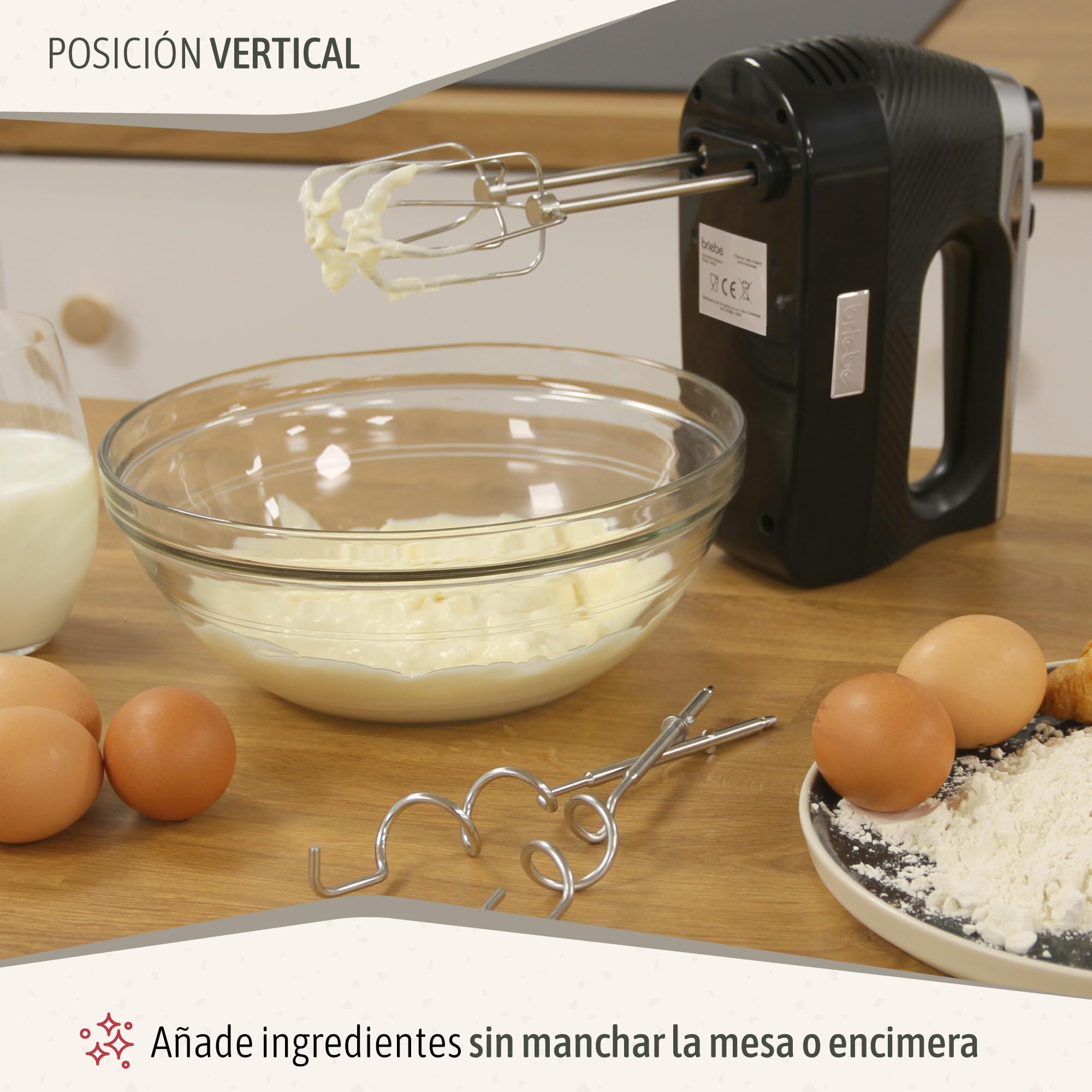 briebe Elegance Set Batidora de Mano 600W, 2 Velocidades Pie Desmontable Acero Inoxidable + Batidora de Varillas Eléctrica 400W, Amasadora de Mano Especial Repostería 5 Velocidades + Turbo (Negro)