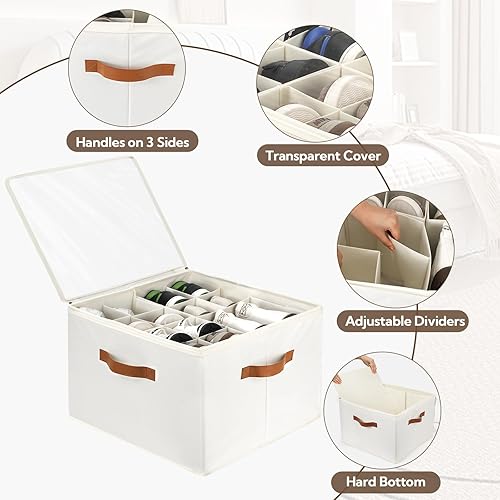 Miniatura 5 de Paquete de 2 organizadores de zapatos para armario, contenedores plegables de almacenamiento de zapatos con cubierta transparente y divisores