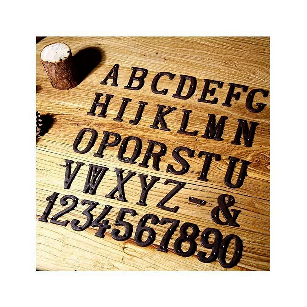 ausuky 1x Placa de Hierro Forjado Negro Envejecido para Puerta de Casa y Garaje, Letras Alfabeto y Números (E)