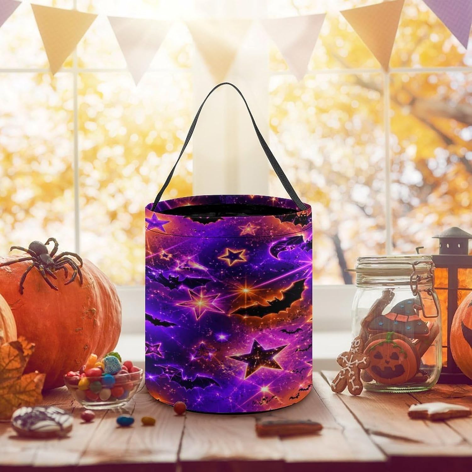Luminous Bat Halloween Trick Or Treat Bucket Candy Tote Hand‑held Pouch for Cosplay Theme Party Gift Storage image 5