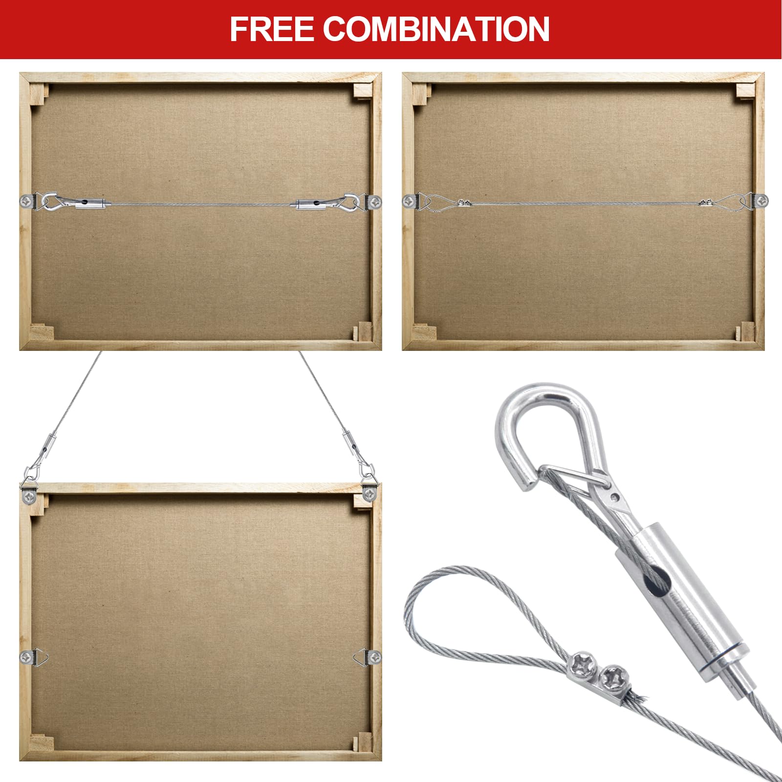 KIBBEH Picture Hanging Wire Kit, 50ft Heavy Duty Adjustable Stainless Steel Wire (1.5mm Thick), Supports 50 lbs - Image 4