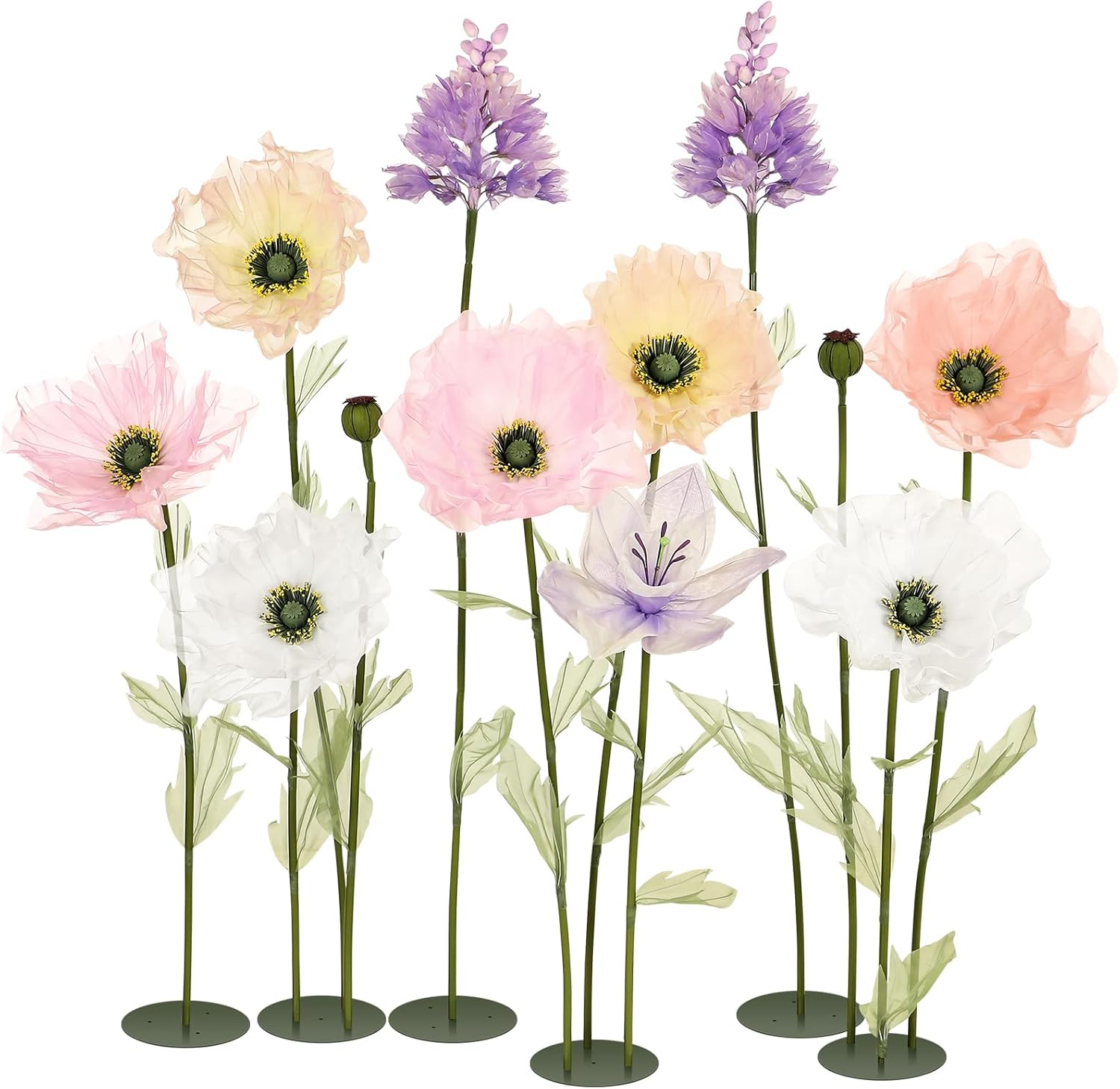 12 Pcs Giant Artificial Flowers for Decoration with Stand Large Artificial Flowers Set with Stand for Wedding Window Display Birthday Banquet Backdrop Prop Shop, 39-79 Inch(Light,Pink Color)