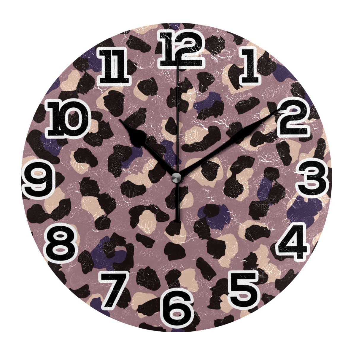 Horloge murale ronde léopard de 25,4 cm silencieuse à quartz pour le salon