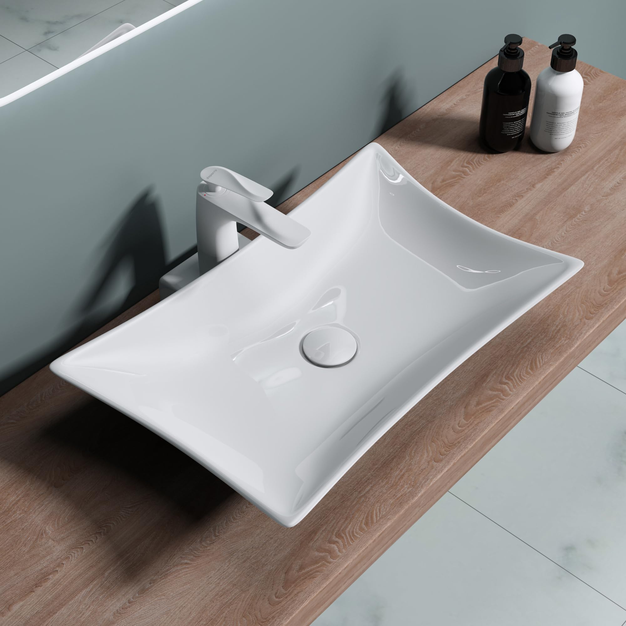 doporro Lavabo sobre encimera de cerámica en blanco, diseño Brüssel-891, 56,5 cm de ancho | con Nano-sellado | para cuarto de baño, Brüssel891