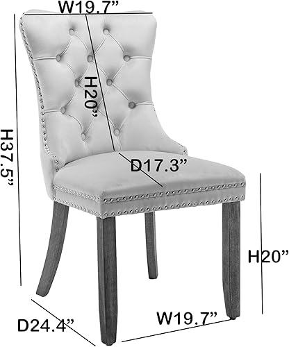Miniatura 3 de Rhomtree Silla de comedor copetuda moderna de terciopelo para comedor, sillas de comedor tapizadas con diseño de remache de clavo, anillo trasero