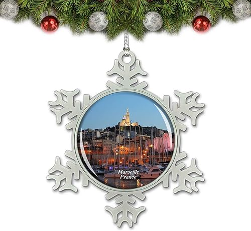 Francia Old Port of Marsella Adorno de Navidad Decoración Árbol de Cristal Metal Recuerdo Regalo