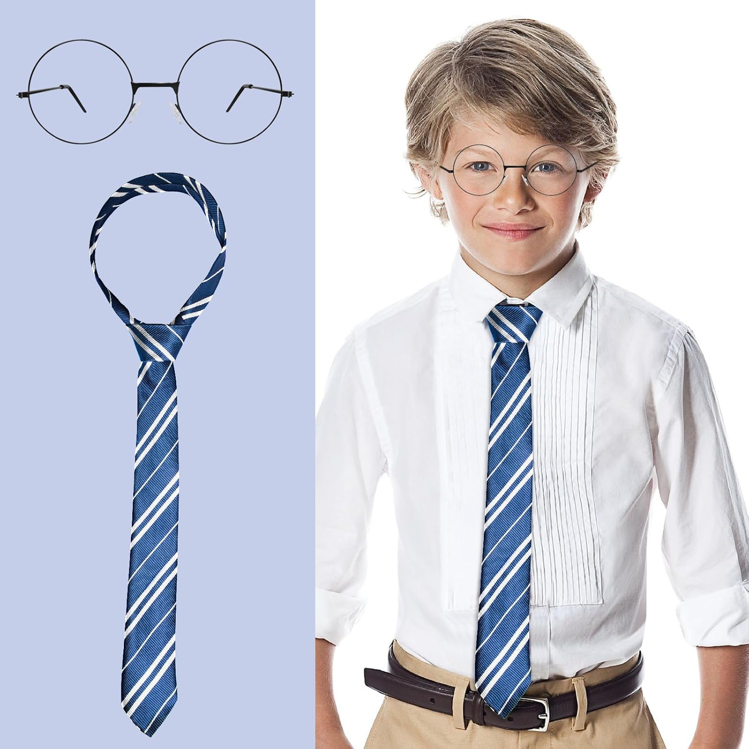 Halloween Wizard Cosplay Tie, Classical Tie with Glasses Costume Set for Themed Party Role Play - Image 4