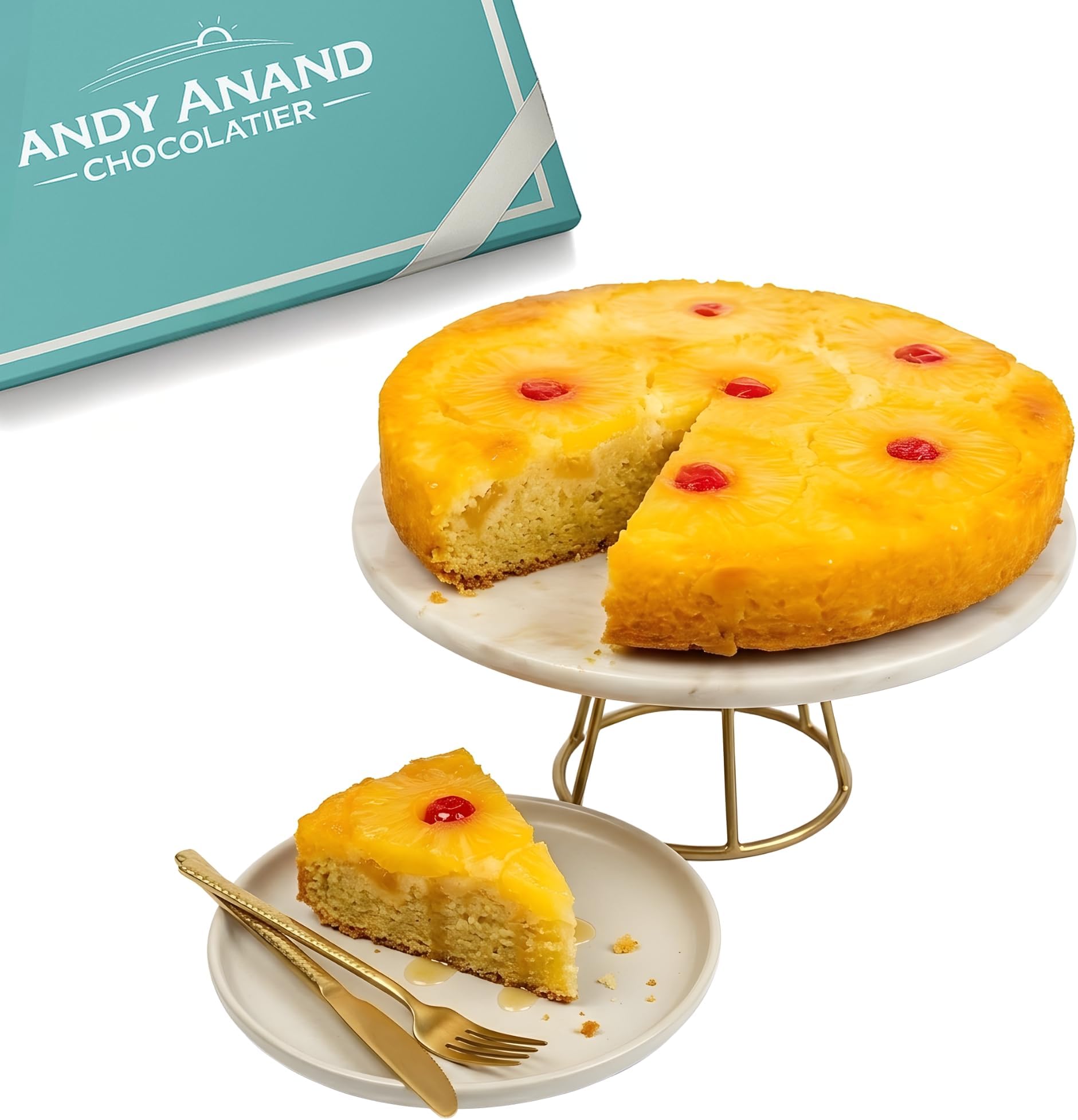ANDY ANAND CHOCOLATIER Sugar Free Traditional 9" Pineapple Upside Down Cake, Amazingly Delicious, Divine, Amazingly Delicious, Ideal Gift for Women, Men and Kids, Delectable, Lightly Sweetened (2.6 lb)