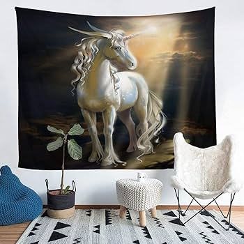 Amazon.co.jp: ユニコーンタペストリー ホワイトユニコーン馬