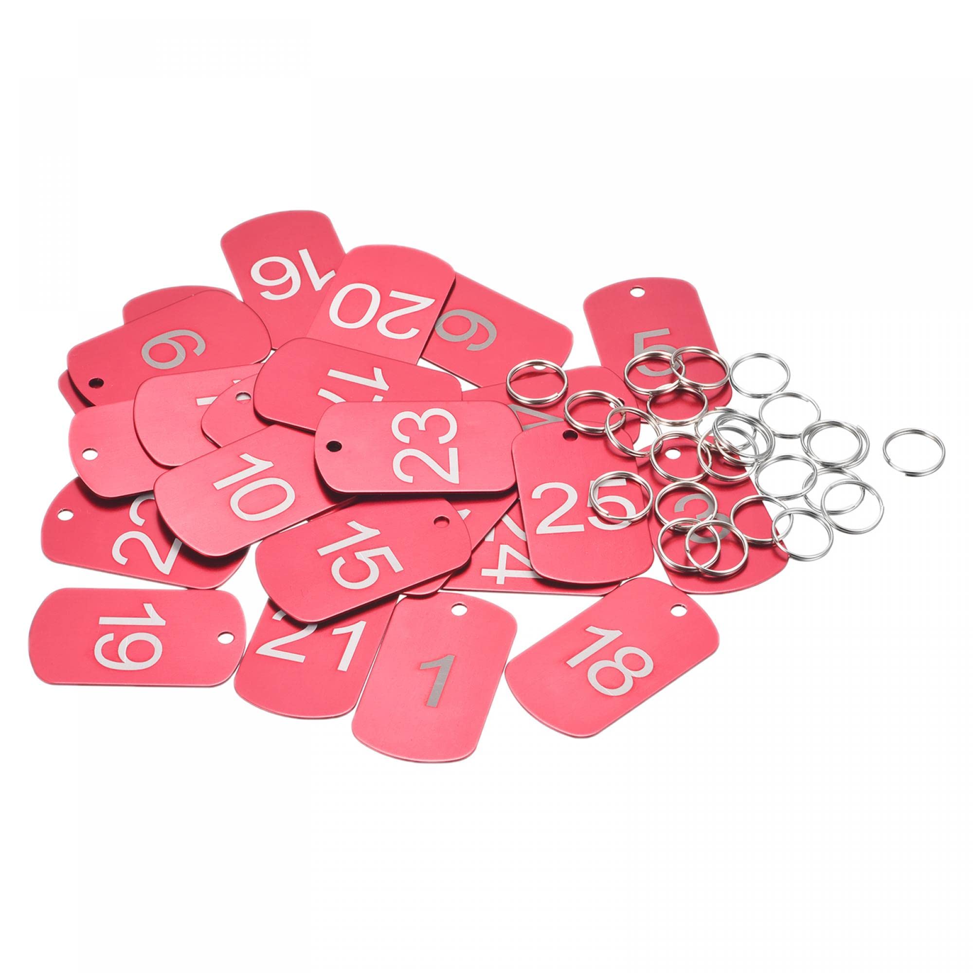 Etiquetas de aluminio numeradas 1-25 de metal resistente con anillos rojos rectangulares 6