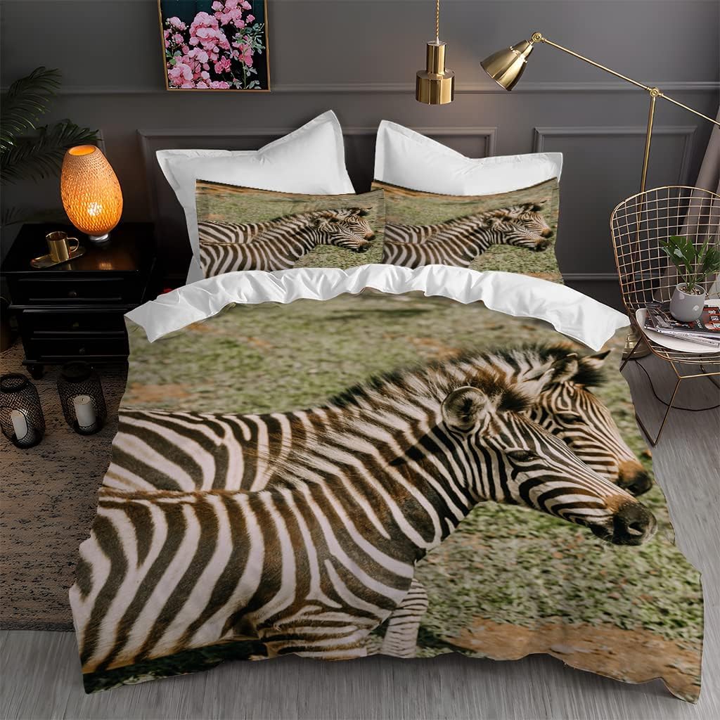 Housse de couette zèbre 220x240 cm en microfibre avec 2 taies d'oreiller pour lit 2 personnes
