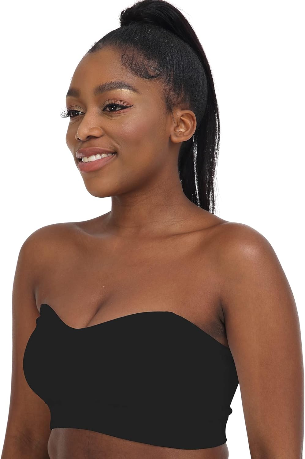Zimcti Strapless Bras for Women Comfortable Non-Slip Silicone Bandeau Bra Seamless Tube to Bralette Large Black