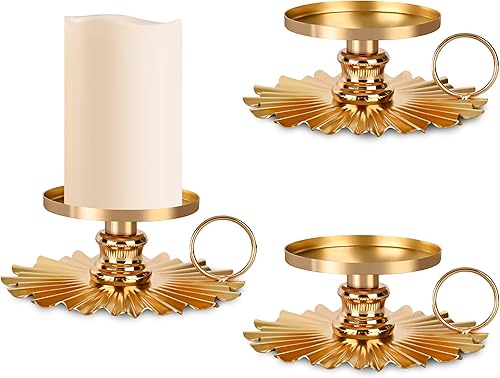 Portavelas de pilar, 2 portavelas de hierro dorado, soportes para velas de 2.4 pulgadas, decoración para mesa de cena formal, centro de mesa, boda,